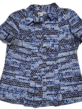 Dana Buchman Blue & Black Geometric Print Blouse Women's Size S Career Casual